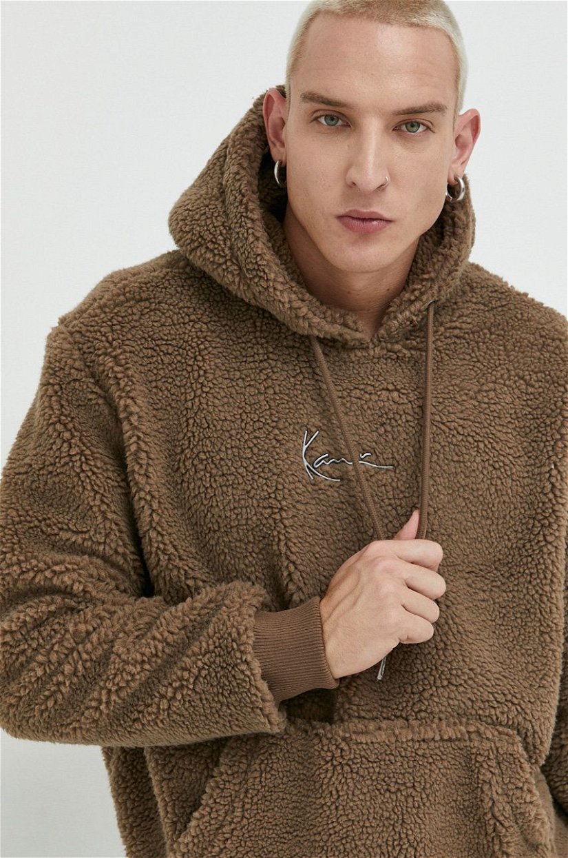 Karl Kani bluza barbati, culoarea maro, cu glugă, cu imprimeu