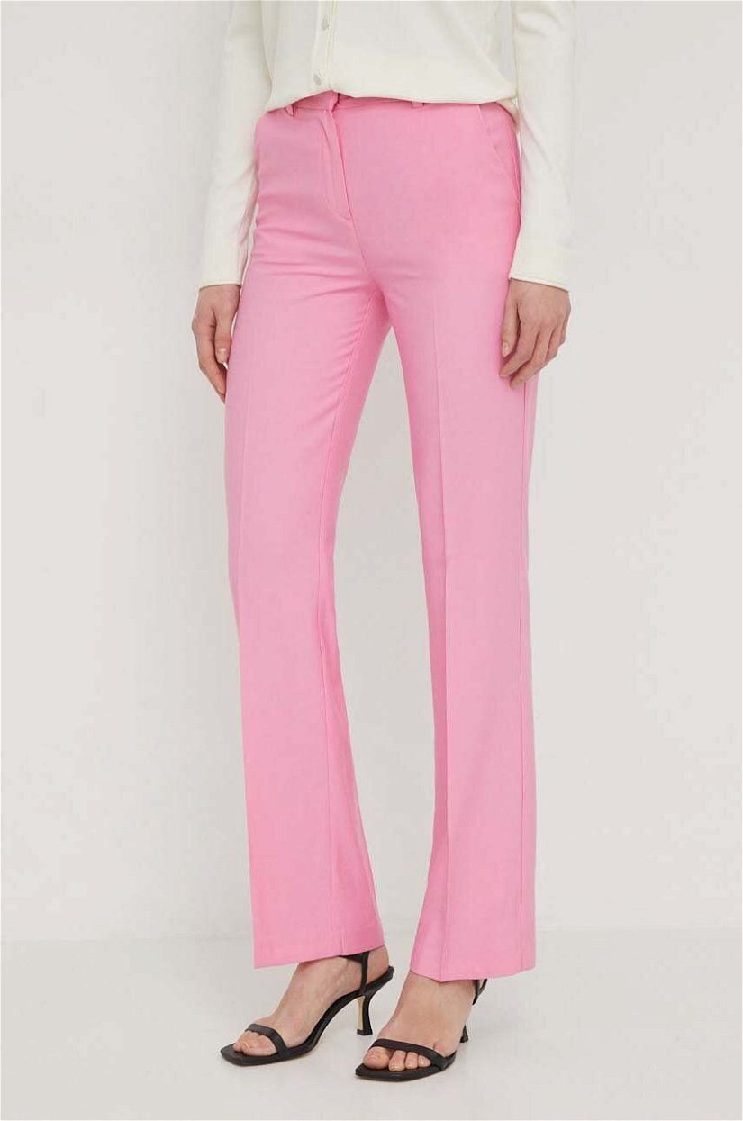 United Colors of Benetton pantaloni femei, culoarea roz, drept, high waist