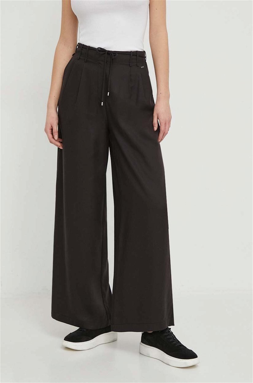 Pepe Jeans pantaloni femei, culoarea negru, lat, high waist