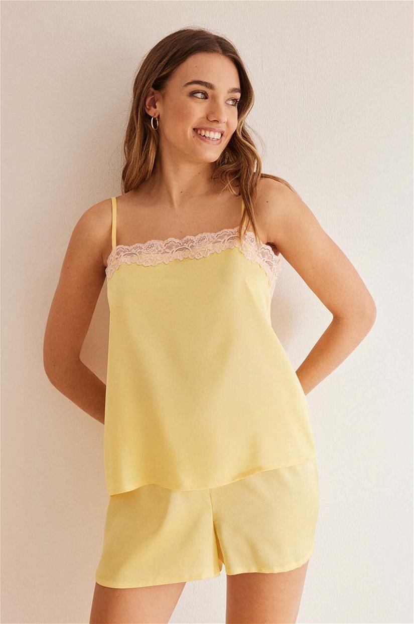 women'secret pijama SENSE VALENTINE femei, culoarea galben, satin, 2547594