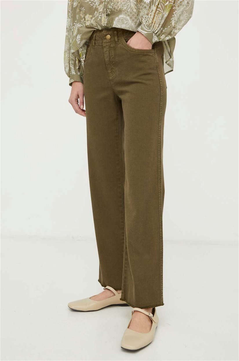 MAX&Co. pantaloni femei, culoarea verde, drept, high waist