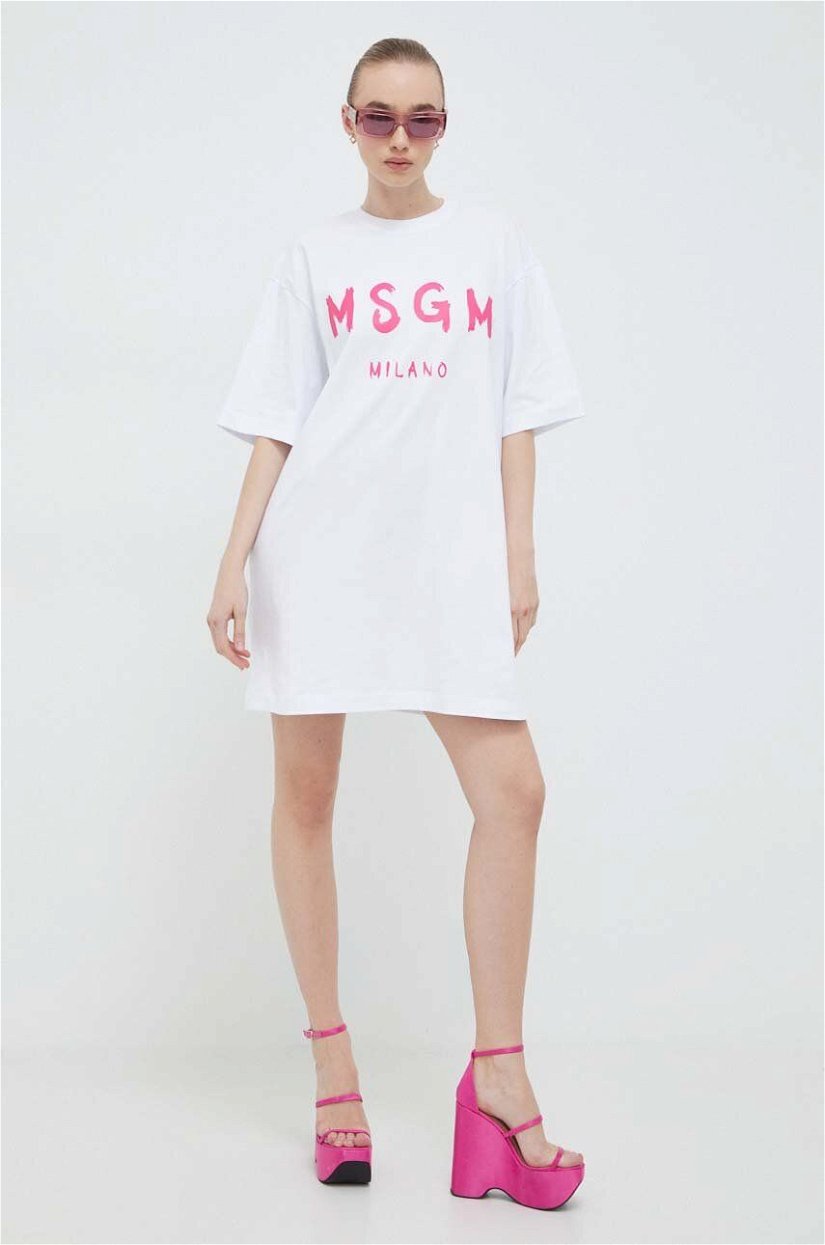 MSGM rochie din bumbac culoarea alb, mini, drept