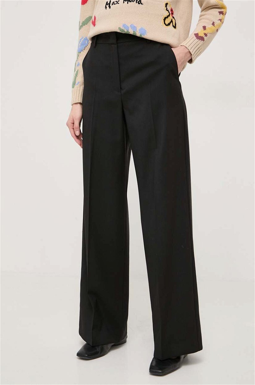 Weekend Max Mara pantaloni de lana culoarea negru, drept, high waist