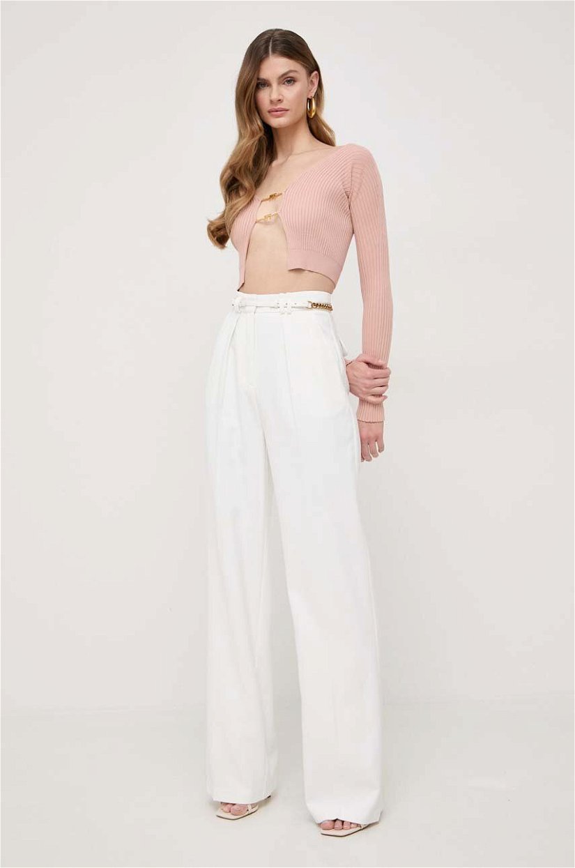 Elisabetta Franchi pantaloni femei, culoarea alb, drept, high waist
