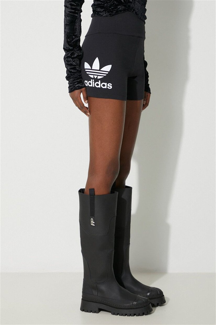 adidas Originals pantaloni scurți femei, culoarea negru, cu imprimeu, high waist
