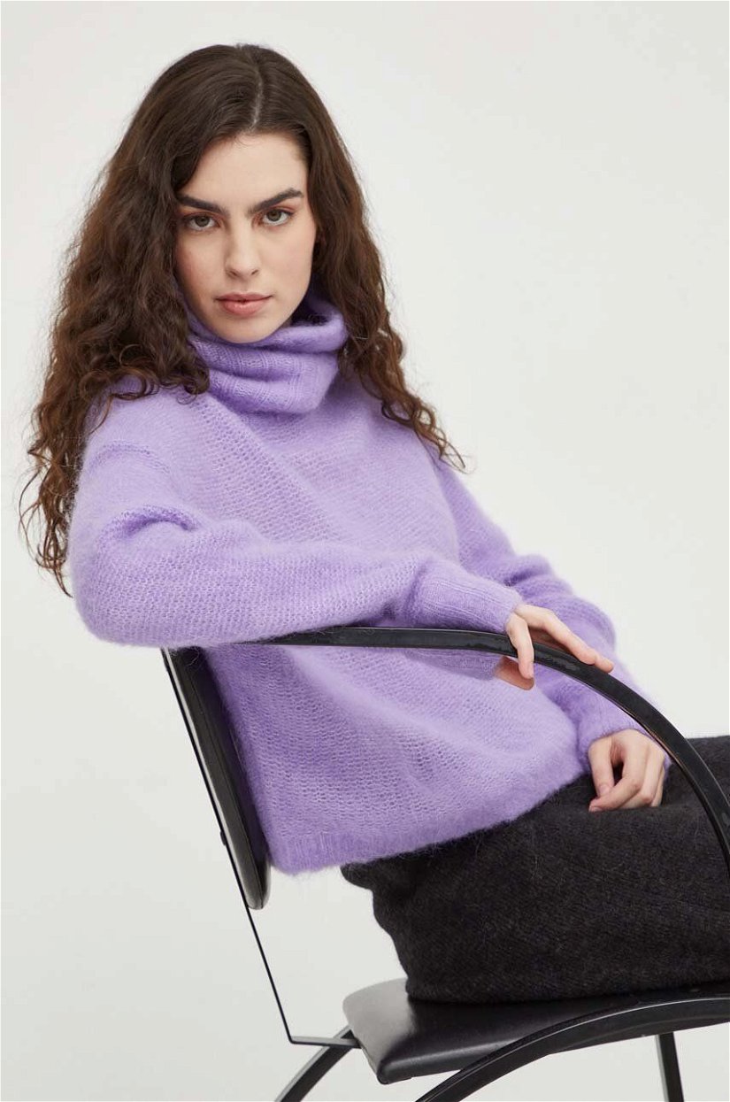 American Vintage pulover de lana femei, culoarea violet, călduros, cu guler