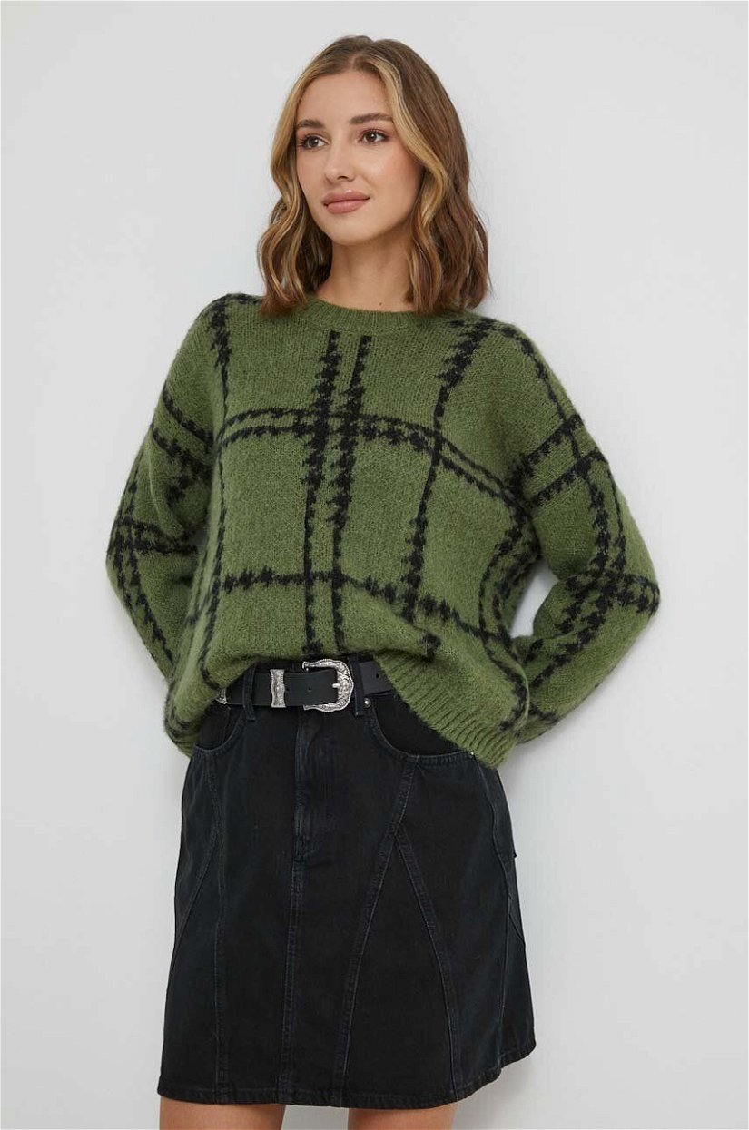 Sisley pulover din amestec de lana femei, culoarea verde, călduros