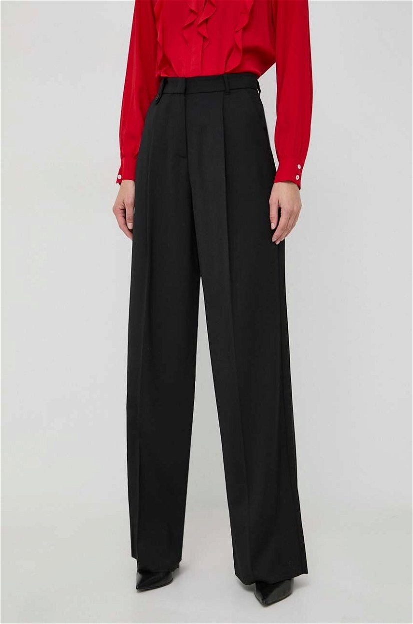 Marella pantaloni din lana culoarea negru, lat, high waist