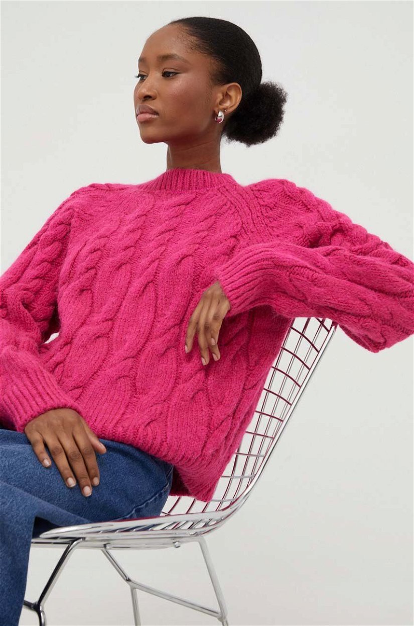 Answear Lab pulover de lana culoarea roz, călduros