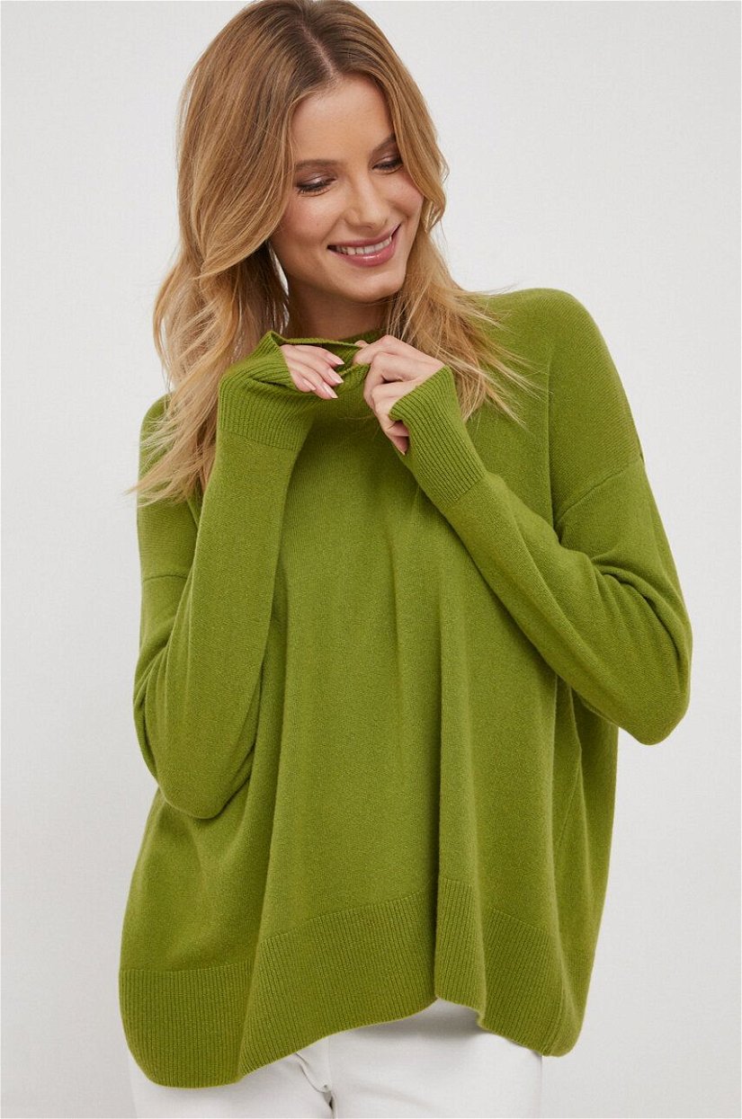 Sisley pulover de lana femei, culoarea verde, light