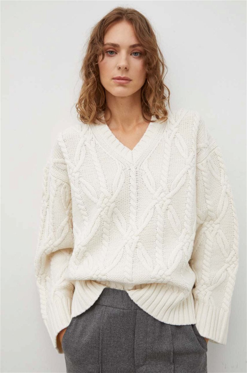 Samsoe Samsoe pulover de lână femei, culoarea bej, călduros