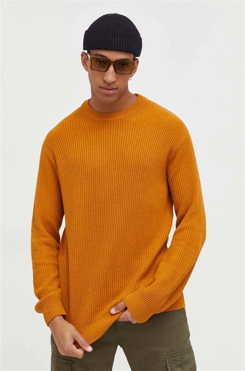 Solid pulover de bumbac culoarea maro
