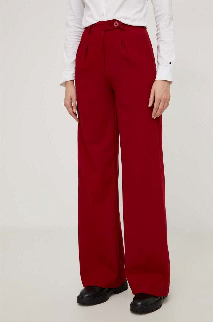 Answear Lab pantaloni femei, culoarea rosu, evazati, high waist