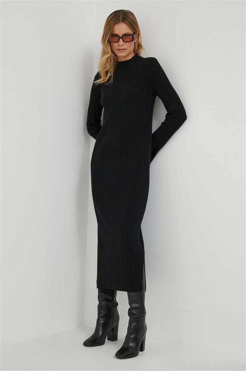 United Colors of Benetton rochie din lana culoarea negru, midi, drept