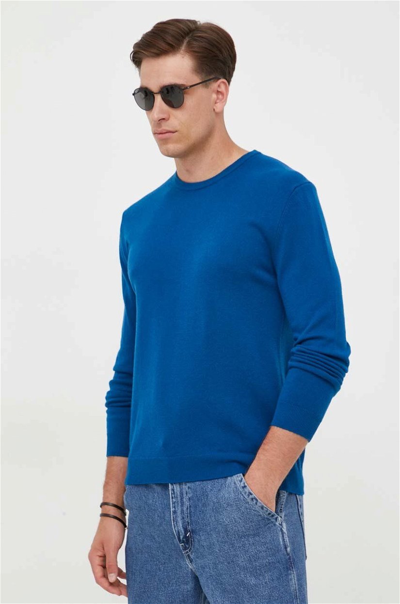 United Colors of Benetton pulover de lana barbati, culoarea albastru marin, light