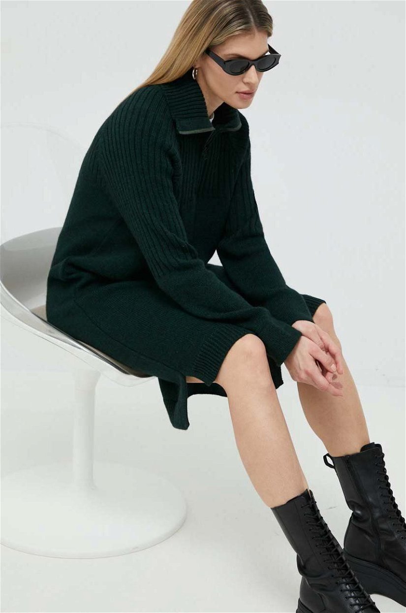 G-Star Raw rochie din amestec de lana culoarea verde, mini, oversize