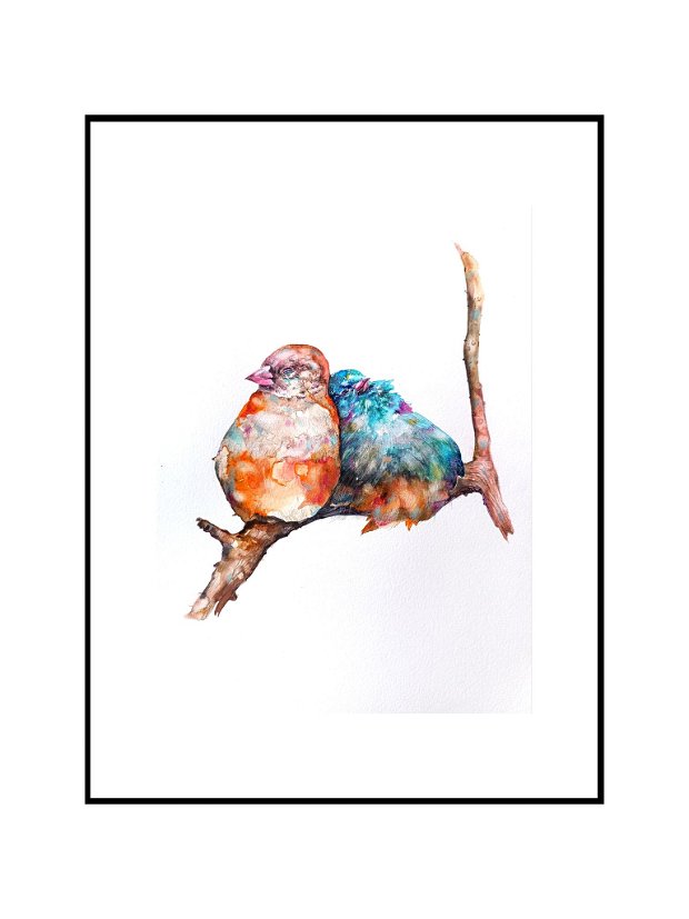 Tablou Silence - Pictura Originală în Acuarelă - Birds Collection