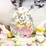 Decoratiune din lemn - Ou de Paste personalizat cu suport - Sweet bunny