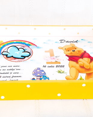 Tavita/set de mot pentru baietel, ursuletul Pooh si curcubeul