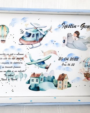 Tavita/set de mot baietel, tema avioane, elicopter, baloane