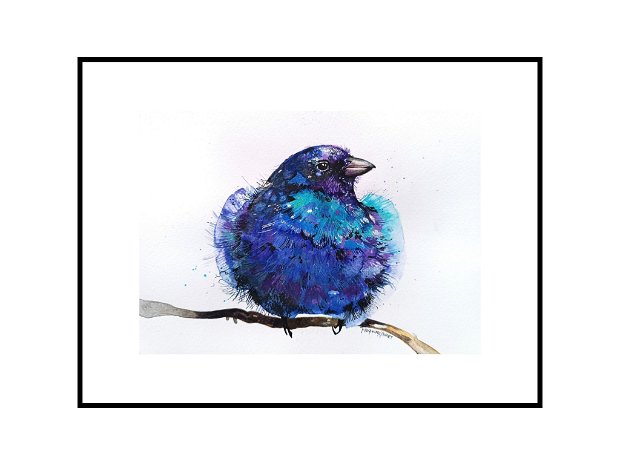 Tablou Blue Paradise BIRD - Pictura Originală în Acuarelă - Birds Collection