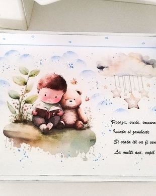 Tavita/set de mot baietel care citeste cu ursulet