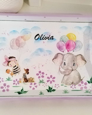 Tavita/set de mot fetita, elefantel cu baloane