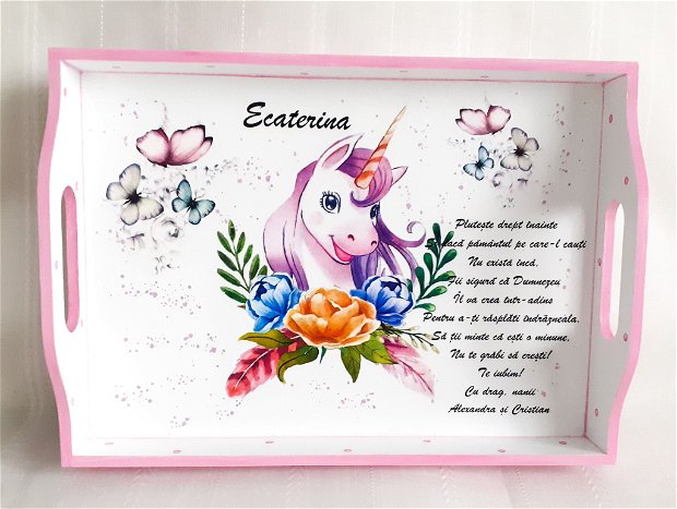 Tavita/set de mot pentru fetita, unicorn, roz