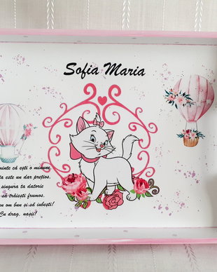 Tavita/set de mot fetita, pisicuta Marie si baloane roz
