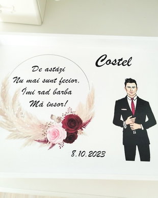 Tavita/set pentru mire, tema cununa de stuf si trandafiri