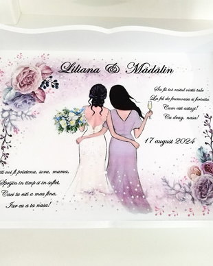 Tavita/set pentru mireasa, tema mireasa si nasa in rochie lila