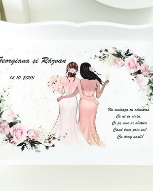 Tavita/set pentru mireasa, tema alb, roz