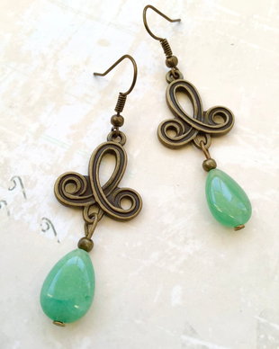 Cercei vintage aventurin verde