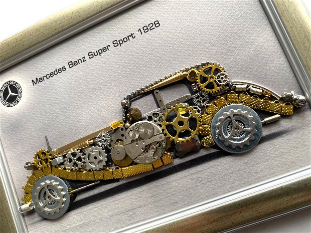 Mercedes Benz Super Sport 1928 Cod M 636・Tablou din piese si mecanisme vintage・Cadouri zi de nastere