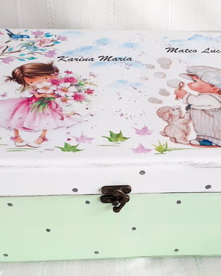 Cutie trusou botez/mot fetita si baietel gemeni