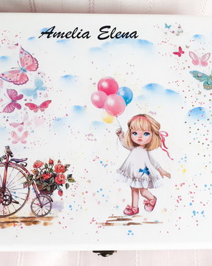 Cutie trusou botez/mot fetita cu baloane si bicicleta