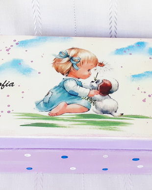 Cutie de trusou botez/mot fetita cu catelusul