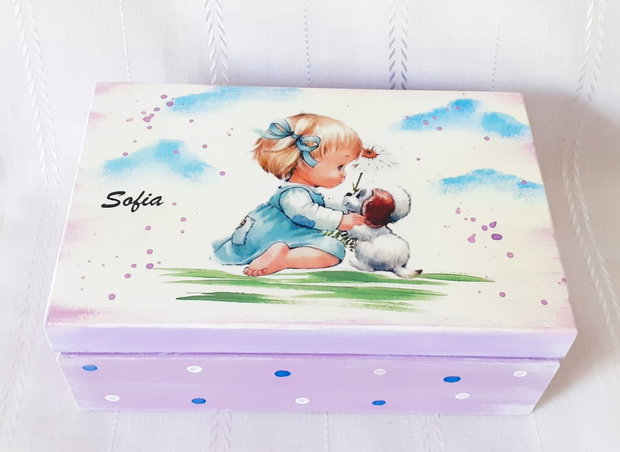 Cutie de trusou botez/mot fetita cu catelusul