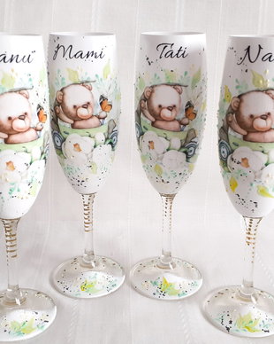 Pahare pentru botez/mot cu ursulet