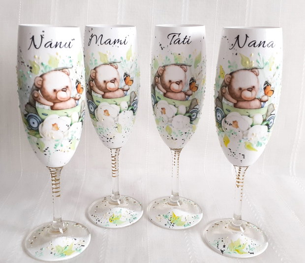 Pahare pentru botez/mot cu ursulet
