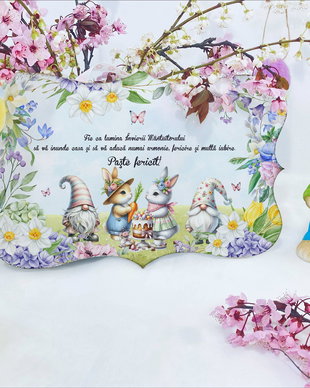 Placuta decorativa din lemn cu tematica de Paste - personalizata cu mesaj