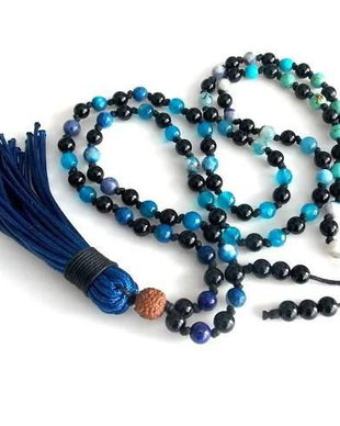 Colier Mala 108+1*Rudraksha+Onix+LapisLazuli+Agat+Angelit+Turcoaz+Sodalit*Meditatie si rugaciune*Mala cu noduri