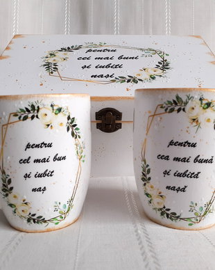 Set 2 cani si cutie cu mesaj pentru nasi, antchizat, cadou nas, craciun, anul noui