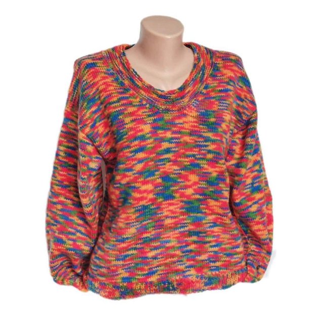 Bluza tricotata manual din amestec lână colorat
