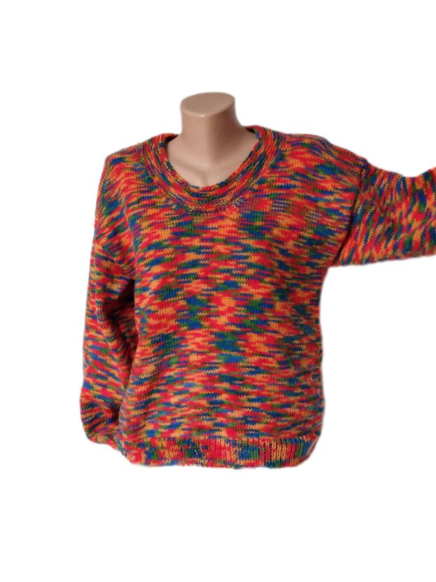 Bluza tricotata manual din amestec lână colorat