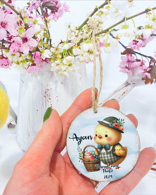 Ornament decorativ pe forma rotunda personalizat cu tematica de Paste - Puisori