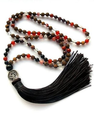 Colier Mala 108+1*Onix+Lava+Jasp+CherryQuartz+OchiDeTigru+CuartDeStanca+Carneol+Lemn*Meditatie si rugaciune
