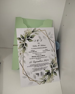 Invitație nunta flori verzi