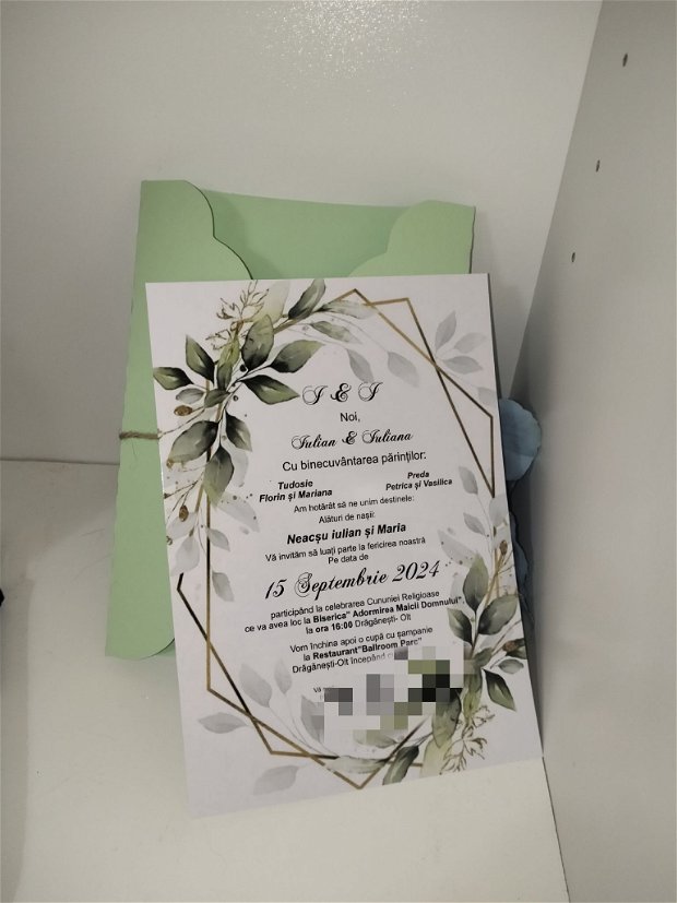 Invitație nunta flori verzi