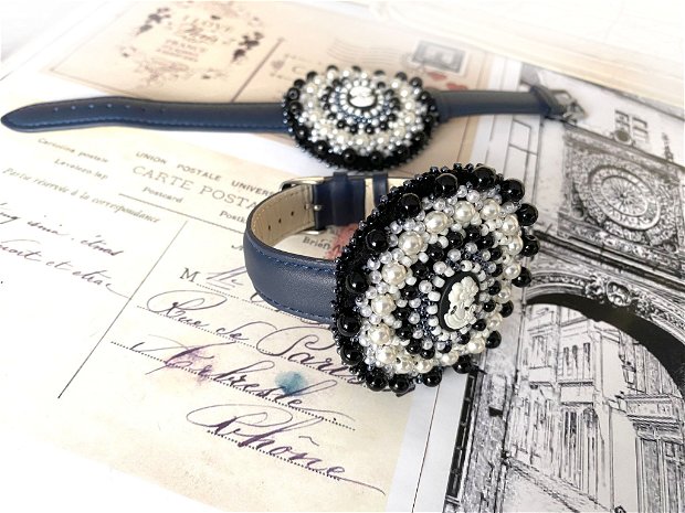 Set bratari tip Chanel・Bratara handmade cu camee・Set elegant cu perle